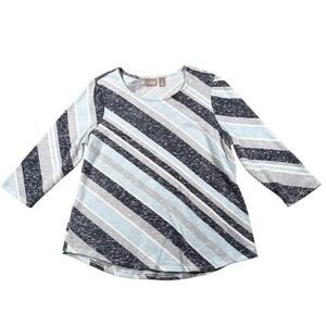 Chicos Sweater Womens 2 (US L) Pullover 3/4 Sleeve Stripes Lightweight Coastal